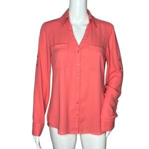Express Shirt Womens Small‎ Coral Pink Chiffon Portofino Office Business Casual